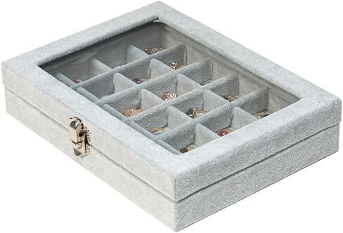 Earrings Organizer Jewelry Case Earrings Storage Tray Earrings Box Velvet Small Jewelry Box for Girls Women (Grey) in Saudi Arabia