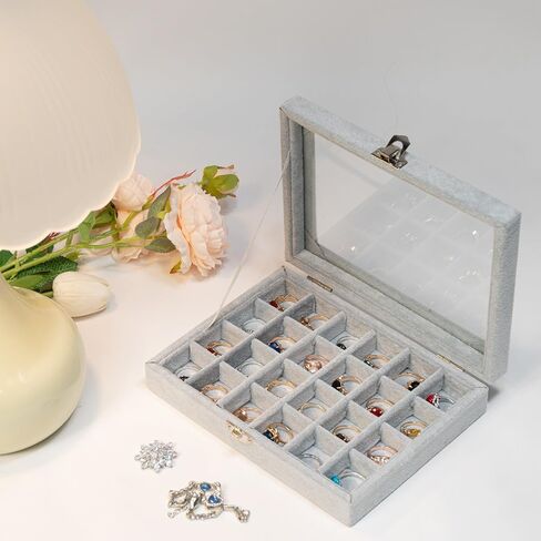 Earrings Organizer Jewelry Case Earrings Storage Tray Earrings Box Velvet Small Jewelry Box for Girls Women (Grey) in Saudi Arabia
