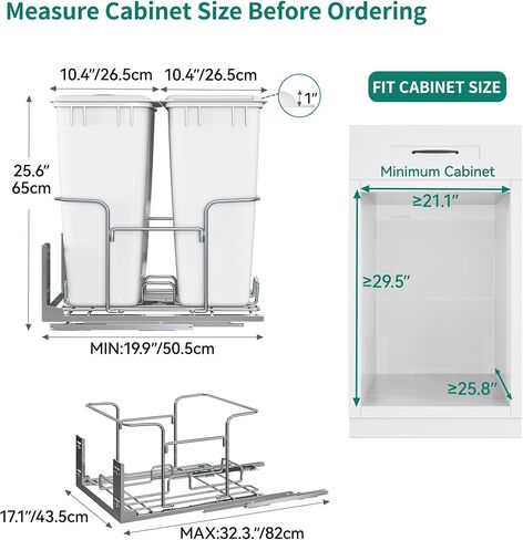 YITAHOME 43 Quart Pull Out Trash Can Under Cabinet, Heavy Duty Trash Can with Soft-Close Slide and Door Mounting Kit for Kitchen, White+Black in Saudi Arabia