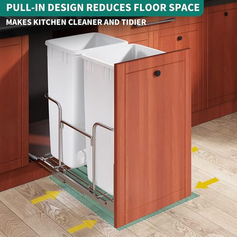 YITAHOME 43 Quart Pull Out Trash Can Under Cabinet, Heavy Duty Trash Can with Soft-Close Slide and Door Mounting Kit for Kitchen, White+Black in Saudi Arabia