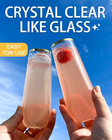 24 Pcak Champagne Flutes Plastic, 9 Oz Disposable Stemless Mimosa Gold Rim Toasting Glasses, Clear Crystal Plastic Cocktail Cups for Party Wedding Birthday in Saudi Arabia