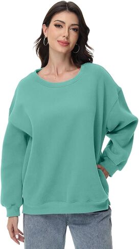 Nfsion Women Oversized Sweatshirts Long Sleeve Crewneck Tops Pullover Fall Fashion Outfits Clothes with Pockets in Kuwait