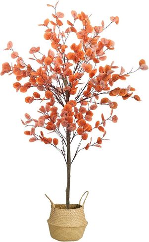 5ft Tall Artificial Autumn Eucalyptus Tree, Fake Plant with Basket, Silk Golden Silver Leaves, Indoor in Kuwait