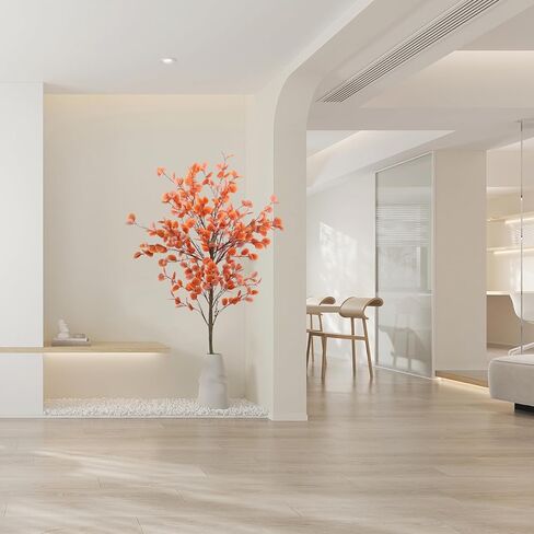 5ft Tall Artificial Autumn Eucalyptus Tree, Fake Plant with Basket, Silk Golden Silver Leaves, Indoor in Kuwait