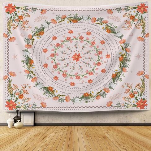 Lindameler Boho Flower Tapestry Wall Hanging Pink Mandala Medallion Aesthetic Art Tapestry Bohemian Floral Print Decoration for Bedroom Living Room(Boho) in Saudi Arabia