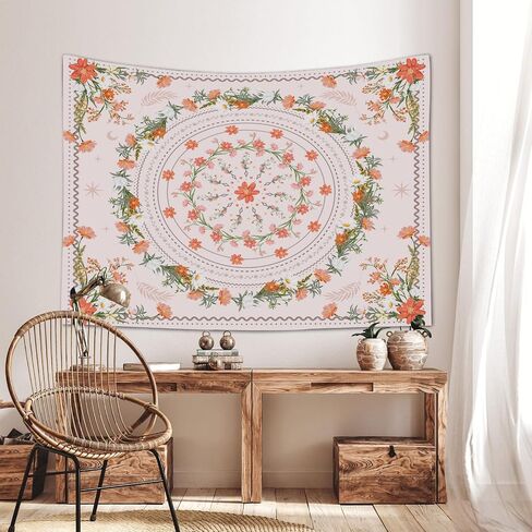Lindameler Boho Flower Tapestry Wall Hanging Pink Mandala Medallion Aesthetic Art Tapestry Bohemian Floral Print Decoration for Bedroom Living Room(Boho) in Saudi Arabia