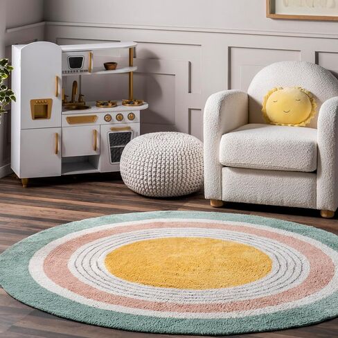 nuLOOM Nydia Circular Kids Machine Washable Area Rug, 4' Round, Blue in Saudi Arabia