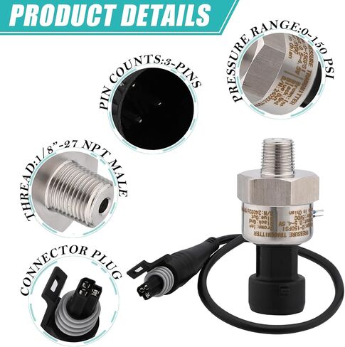 200 PSI Pressure Transducer Sender Sensor with 1/8" -27 NPT 316 Stainless Steel Thread and Harness Connector for Oil Fuel Air Water Pressure in Saudi Arabia