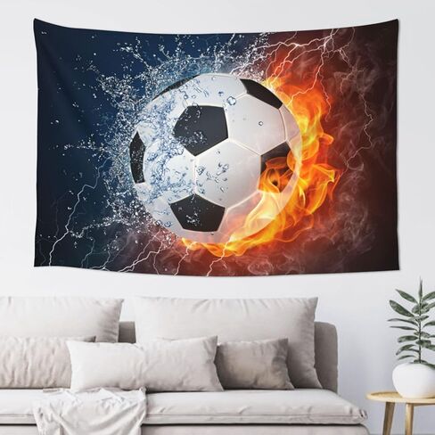 Gbuzozie Football Ball In Fire And Water Tapestry Soccer Sport Wall Hanging Decor For Bedroom Living Room Dorm 60x40 Inches in Saudi Arabia