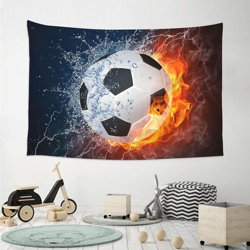 Gbuzozie Football Ball In Fire And Water Tapestry Soccer Sport Wall Hanging Decor For Bedroom Living Room Dorm 60x40 Inches in Saudi Arabia