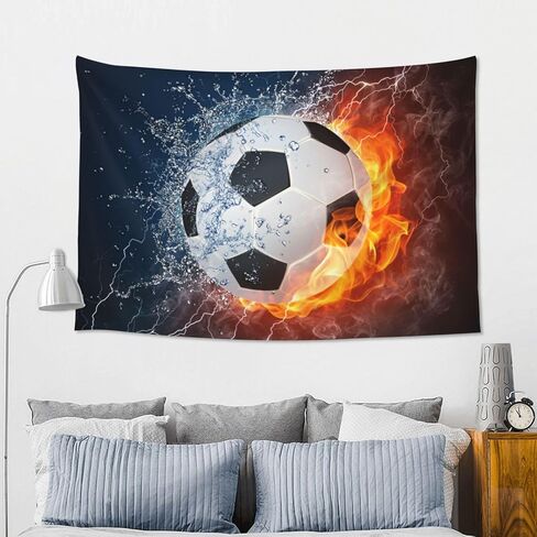 Gbuzozie Football Ball In Fire And Water Tapestry Soccer Sport Wall Hanging Decor For Bedroom Living Room Dorm 60x40 Inches in Saudi Arabia