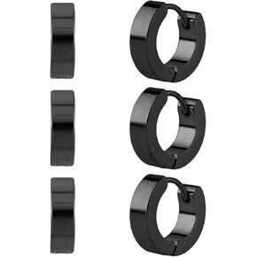 Men Hoop Earrings, 3 Pairs Hoop Earrings for Men Stainless Steel Mens Earrings Hoop Gold Silver Black Hoop Earrings Men Hypoallergenic Small Hoop Earrings for Men Women Wearing