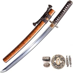 MURASAME Wakizashi Sword T10 Steel Clay Tempered Real Hamon Handmade Very Sharp Dragon Theme