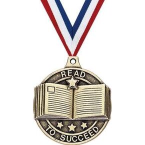 Crown Awards Gold Reading Medals - 2" 3D Read to Succeed Award Medals with Neck Ribbon Prime