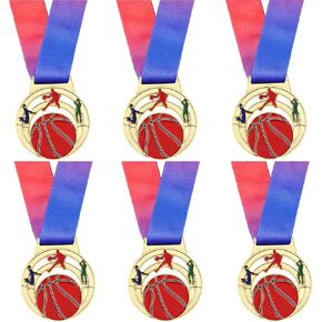 6 Pack Basketball Medals for Kids, Metals Gold Award Medals Suitable for Sports competitions Celebration and Party Favors 2.56 Inches