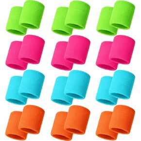 Bememo 24 Pcs Sports Wristbands for Kids Neon Sweatbands Colorful Sports Wrist Sweatbands Cotton Sweat Band Athletic Basketball Tennis Running Soccer Gym Dance Party for Kids Students School Activity