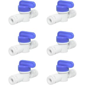 TAODAN 6PCS Inline Shutoff Ball Valve Water Fitting 1/4 Inch OD Pipe Use Plastic Quick Connect Fitting for Reverse Osmosis Systems Plumbing Irrigation Systems