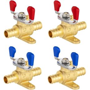 (Pack of 4) EFIELD 1/2 Inch Pex Crimp Shut Off Brass Ball Valves With Drop Ear, Hot and Cold With Butterfly Levels, NSF/ANSI 61