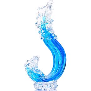 Blue Art Glass Wave Sculpture,Blown Glass Waves Decor,Blue Glass Sculpture,Glass Sculptures Home Decor,Ocean Wave Fused Glass Sculpture,Ocean Decor,Sea Glass Decor for Coffee Tables,Offices Gift