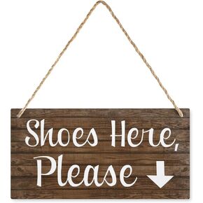 Wood Decor Sign Shoes Here Please Arrow Wood Door Sign Retro Wooden Public Decorative Hanging Sign For Home Door Fence Vintage Wall Plaques Decoration 12X6In