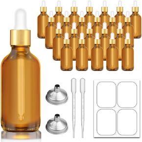 2 oz Dropper Bottle, Purple Glass Eye Dropper Bottles with Golden Top Cap for Essential Oils, 24 pack Tincture Bottle with Labels and Funnel