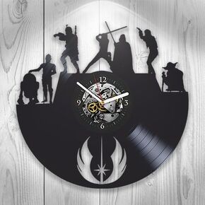 Star Wars Vinyl Clock, Darth Vader, Yoda, Luke Skywalker, Chewbacca, Wall Decor, Modern Art, Analog Display, 12" Round, Black