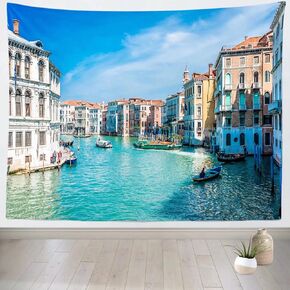 Loccor Venice Italy Tapestry 120"x80" Extra Large Gondola Near Rialto Bridge on Famous Grand Canal Wall Tapestry Urban City Street Wide Wall Hanging for Bedroom Living Room Dorm Home Decor， Turquoise