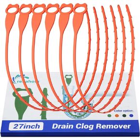 6 Pack 27 Inch Drain Snake Clog Remover, Drain Hair Catcher Sink Snake Drain Cleaner Drain Auger Removal Tool for Shower Kitchen Sink Bathroom Tub Sewer
