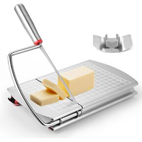 Cheese Slicer Cutter, Stainless Steel Cheese Cutter Board with Blade for Block Cheese, Vegetable, Guillotine Sausage Ham Biltong Jerky Multipurpose Slicer (Cheese Board Slicer)