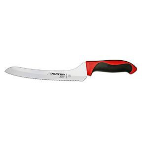 Dexter 9" Scalloped Offset Slicer, red Handle