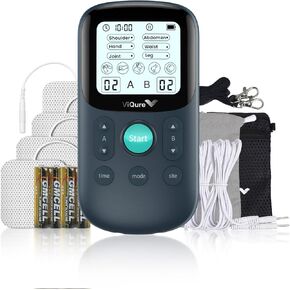 Mini TENS Unit Muscle Stimulator, Adjustable Intensity, Dual Channel, Replacement Pads, Low Battery Indication and Automatically Turn Off, Relief Pain for Shoulder, Hand, Back, Leg, and Waist
