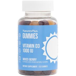 Natures Plus Gummies Vitamin D3 1000 IU - 60 Gummies, Mixed Berry - Promotes Bone Health & Immune Function - Vegan, Gluten Free, Non-GMO - 60 Servings