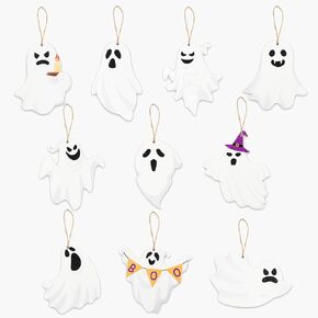 WATINC 31pcs Halloween Ghost Wood Hanging Ornament, Flying Ghost Halloween Party Wooden Gift Tags Decorations, Ghost Cutouts Décor Crafts Pendant Favor for Home Fireplace Tree Wall Decor (10 Styles)