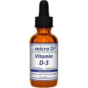 Micro D3 Vitamin D-3 Drops - High Concentrate (2 Million IU's) Vitamin D3 with Nano Technology and Up to 10X More Absorption -1 oz (30 ml)
