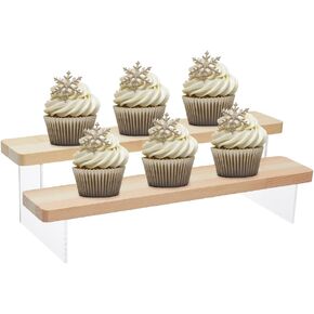 DICOSMETIC 2 Tier Wood Acrylic Display Stand Display Shelves Cupcake Stand Transparent Minifigures Display Stand Perfume Organizer Nail Polish Holder Rack for Cosmetic Doll Model Spice Display