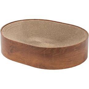 Cat Scratcher Cardboard Bed Oval Corrugated Design with Two Recycle Board for Furniture Protection, Cat Scratching Lounge Bed, Cat Scratcher Bowl & Interactive Kitty Training Toy - Milky