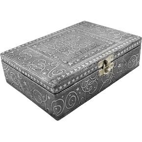 VGI Elegant Jewelry Box with Hammered Metal Cladding and Soft Fabric Interior (Love You to The Moon, Silver Finish)