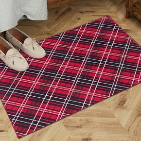 Christmas Rugs 9x12 Living Room Washable Rug Xmas Plaid Print Rug Low Pile Non Slip Merry Christmas Floor Carpet Indoor Soft Bedroom Rug Foldable Thin Rug for Dining Office Nursery Red/Green