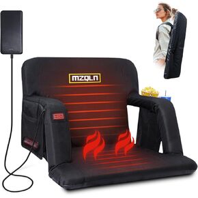 Double Heated Stadium Bleacher Seat, 21 Inche Folding Bleacher Cushion with 10000mAh Portable Power, 3 Levels of Heat, 6 Reclining Positions for Indoor Stadiums, Baseball Stadiums