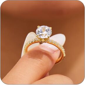 Hidden Halo Moissanite Rings for Women, 1.5ct Round D Color VVS1 Clarity Lab Created Diamond Rings 14K White/Yellow Gold Filled AAAAA+ Cubic Zirconia Sterling Silver Engagement Ring for Women
