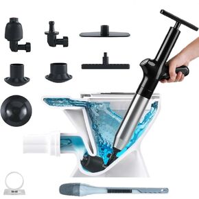 High Pressure Air Pump Plunger for Toilet,Air Drain Blaster,Toilet Plunger,Clog Remover,with Toilet Brush Set and Drain Snake, Black