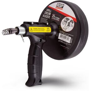 SU3240 Drill and Manual Drum Auger, Steel Plumbing Drain Snake with 25-Ft Drain Cleaning Cable to Remove Drain Clogs