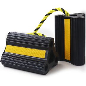 Wheel Chocks for RV Trailer Camper Trucks and Aircraft, Versatile Heavy Duty Rubber Wheel Chocks Block with 3 Reflective Strips, Tire Wheel Immobilizers & Chocks, [2pair/4pack with Rope]