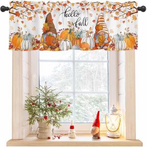 Gnomes Curtain Valance for Kitchen, Fall Orange Pumpkin Rod Pocket Valances Windows Treatments Curtains for Thanksgiving Gnome Theme Pattern Living Room Farmhouse Bathroom Bedroom Decor 42"Wx18"L