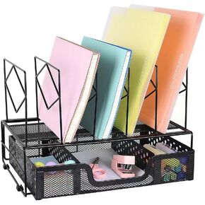 gianotter Desk Organizers and Accessories, Office Supplies Desk Organizer with Sliding Drawer, 5 Upright Section ​File Sorter Organizer (Gold)