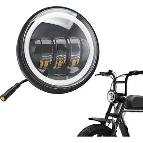 LED Headlight Fit for Super73 S2 Core/SE Accessories,12V~52V OEM Plug & Play - 6000K E-Bike Headlamp for S2 (Halo DRL) Electric Bicycle High Brightness Retro Round Lamp