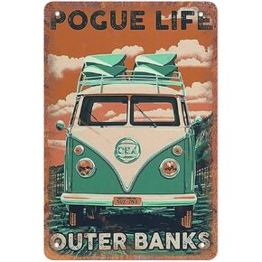 علامة معدنية مبتكرة مضحكة - البنوك الخارجية Pogue Life - ديكور جداري قديم هدية للرجل الكهف بوابة المنزل حديقة البارات المقاهي متجر المكتب النادي 8 × 12 بوصة