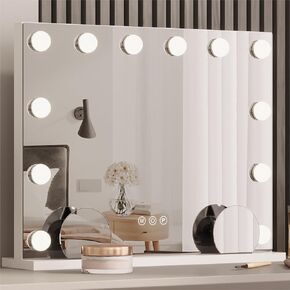 Vanity Mirror with Lights, Hollywood Lighted Makeup Mirror with 15 Dimmable Led Bulbs, 3 Color Lighting Modes, USB Charging Port Touch Control 10x Magnification 22.2 × 17.3 inch