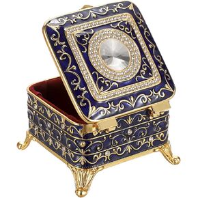 Hipiwe Blue Jewelry Chest Trinket Organizer Box for Rings,Square