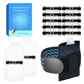 Urine Test Complete Kit - Smaller 3.5oz Translucent Bottle, Non-Falling and Hi-Stretch Hidden Leg Strap, Urine Test Thermometer Sticker and Thermal Sample Bag, Urine Bottle Kit (Screw Cap)